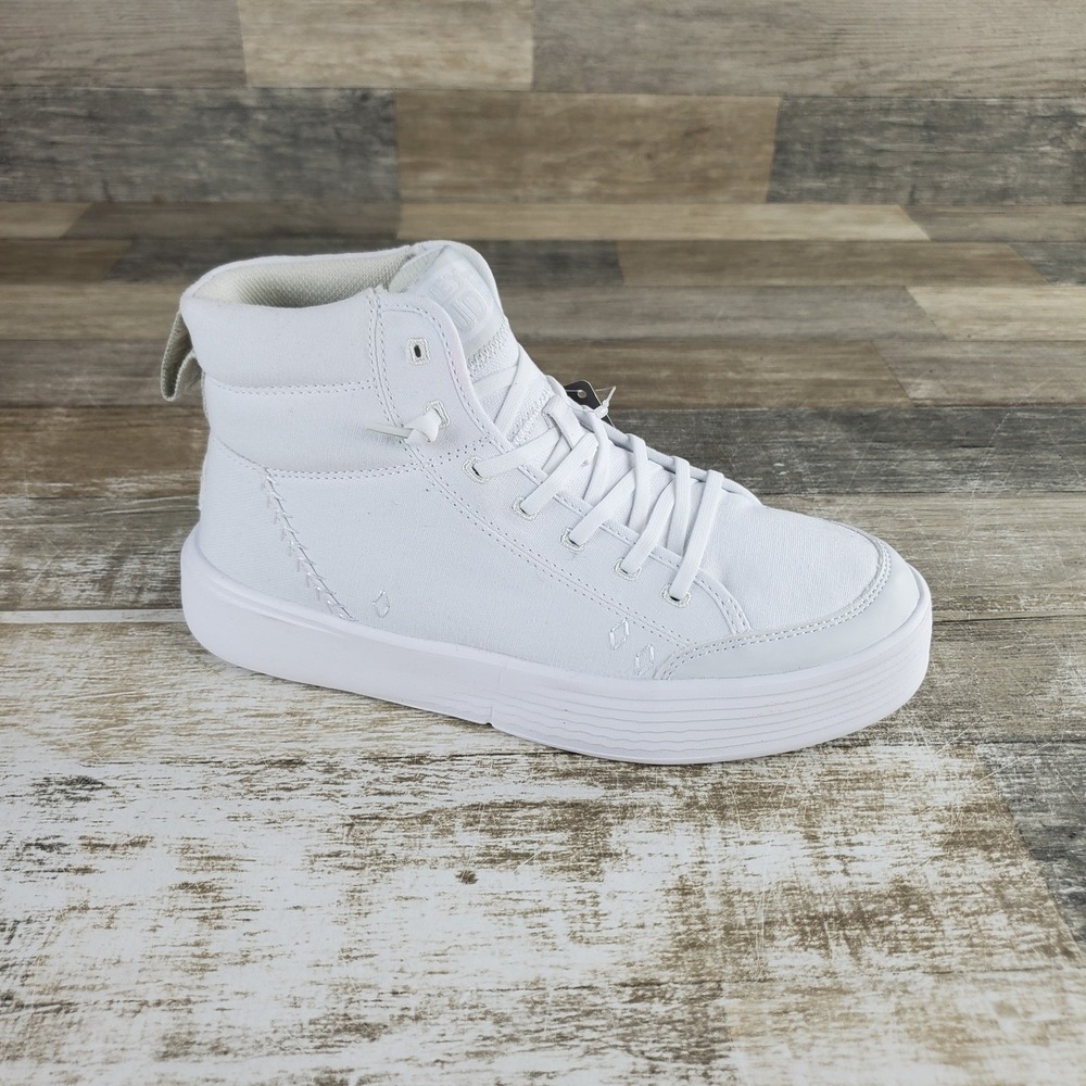 Hey Dude Cody Hi Canvas Boot Sz 7 Sneakers Lace Up Round Toe White Boots